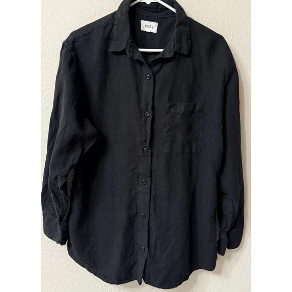 Mate The Label 100% Organic Linen Oversized Button Up Long Sleeve Black NEW SZ S - Picture 3 of 7